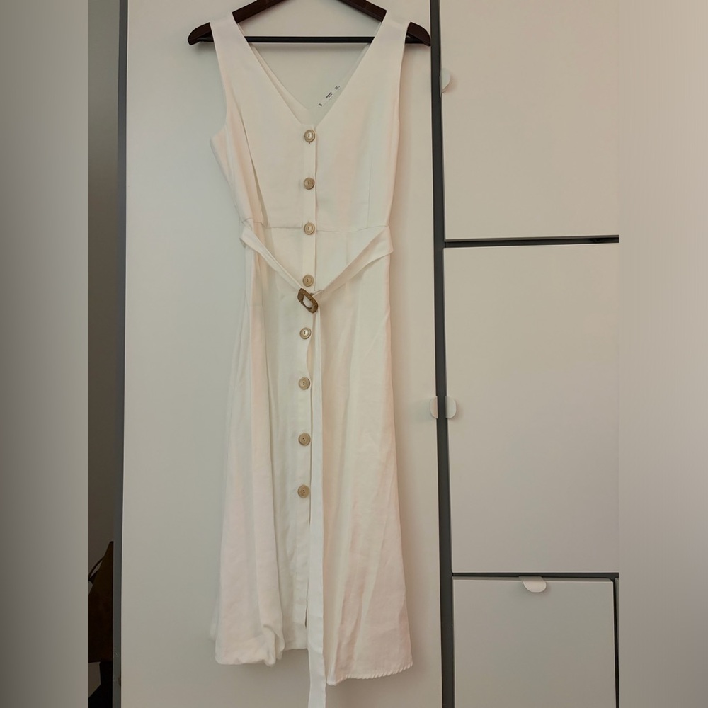 Mango Cream Button-Front Midi Dress with Belt